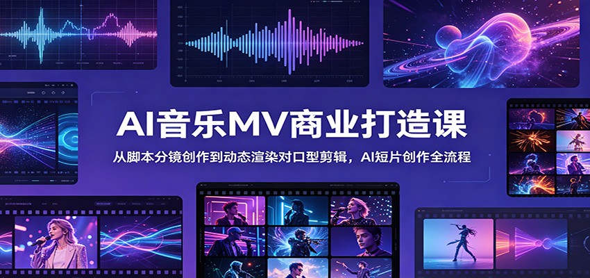 AI音乐MV商业打造课：从脚本分镜创作到动态渲染对口型剪辑，AI短片创作全流程-资源站