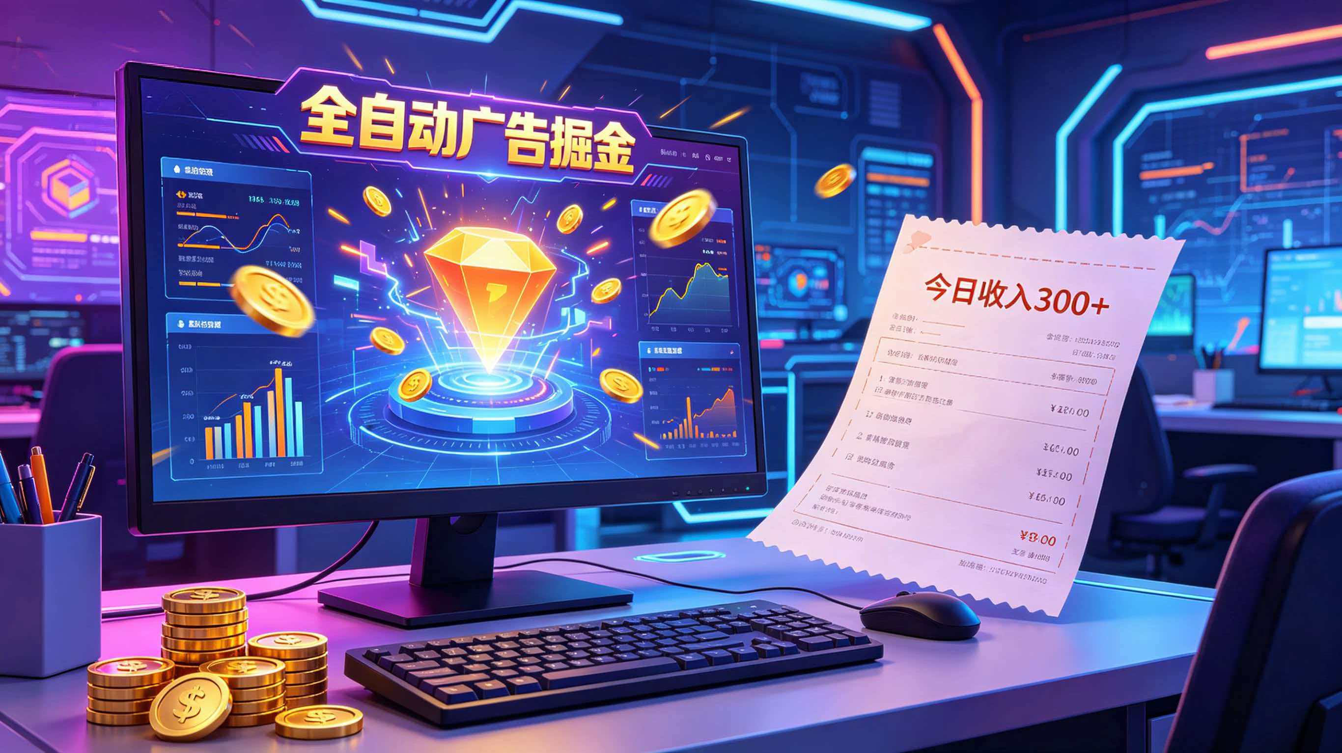 全自动广告掘金，日入300+。全程Ai自动化运行，解放双手，时间自由。收益稳定-资源站