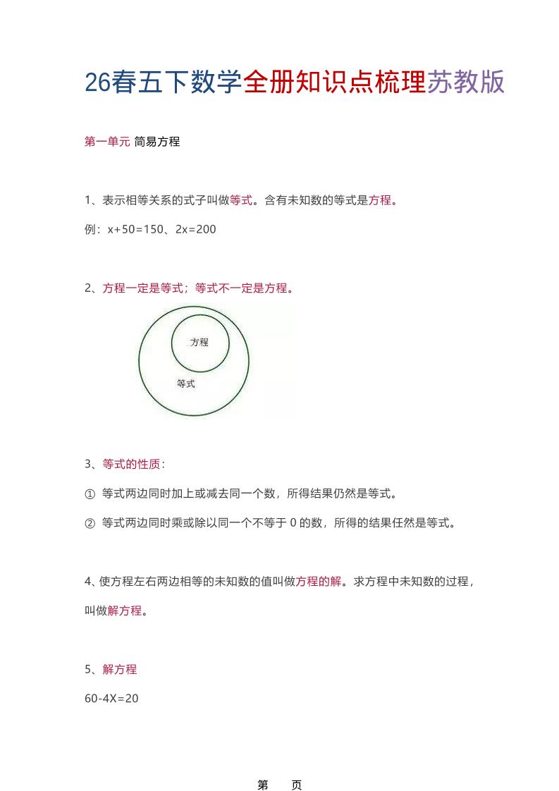 26春五年级下数学全册知识点梳理《苏教版》-资源站