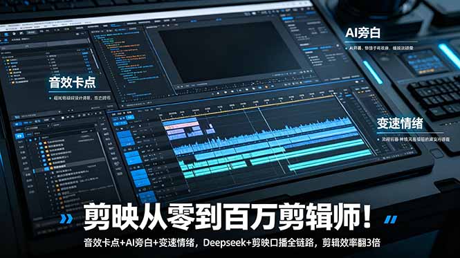 剪映从零到百万剪辑师！音效卡点+AI旁白+变速情绪，Deepseek+剪映口播全链路，剪辑效率翻3倍-资源站