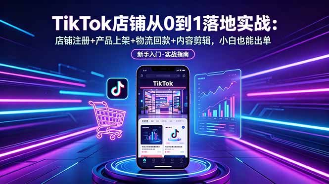 TikTok店铺从0到1落地实战：店铺注册+产品上架+物流回款+内容剪辑，小白也能出单-资源站