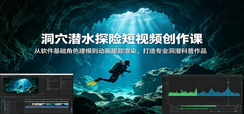 洞穴潜水探险短视频创作课：从软件基础角色建模到动画跟踪渲染，打造专业洞潜科普作品-资源站