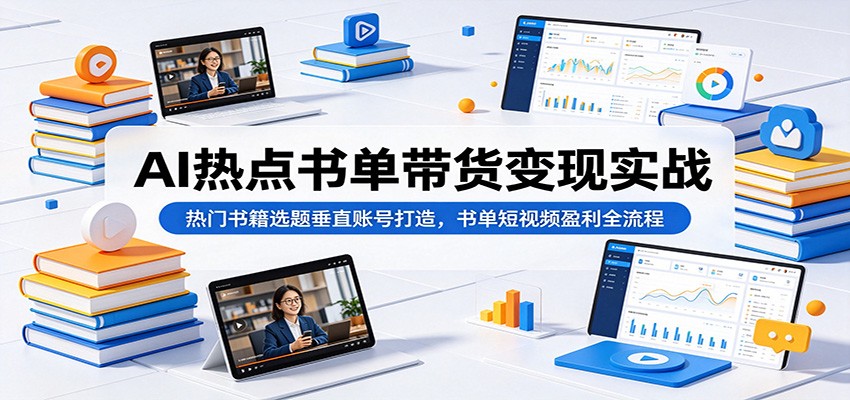AI热点书单带货变现实战：热门书籍选题垂直账号打造，书单短视频盈利全流程-资源站