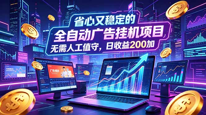 全自动广告挂机项目，全程无需人工值守。稳定创收每日收益200+-资源站