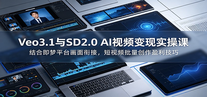 Veo3.1与SD2.0 AI视频变现实操课课：结合即梦平台画面衔接，短视频批量创作盈利技巧-资源站