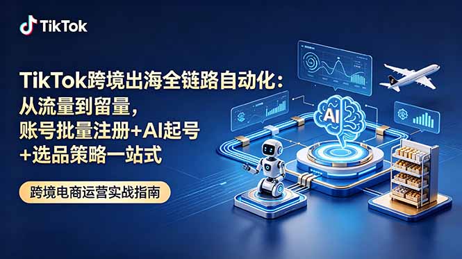 TikTok跨境出海全链路自动化：从流量到留量，账号批量注册+AI起号+选品策略一站式-资源站