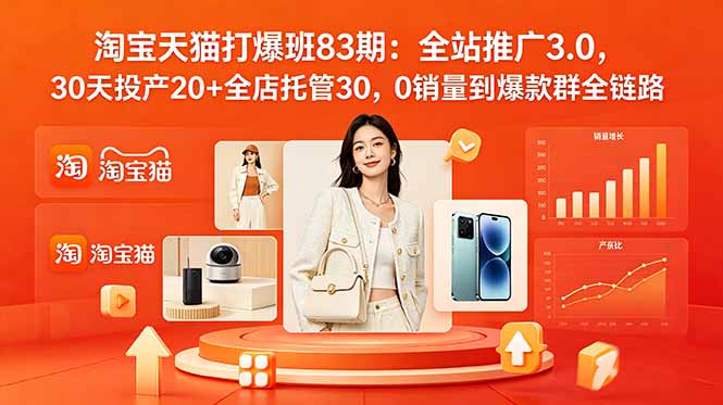2026淘宝天猫打爆班83期：全站推广3.0，30天投产20+全店托管30，0销量到爆款群全链路-资源站