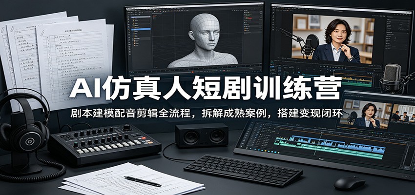 AI仿真人短剧训练营：剧本建模配音剪辑全流程，拆解成熟案例，搭建变现闭环-资源站