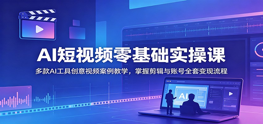 AI短视频零基础实操课：多款AI工具创意视频案例教学，掌握剪辑与账号全套变现流程-资源站