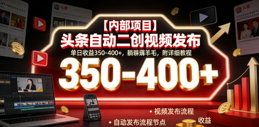 【内部项目】头条自动二创视频发布，单日收益350-400+，躺賺薅羊毛，附详细教程【揭秘】-资源站