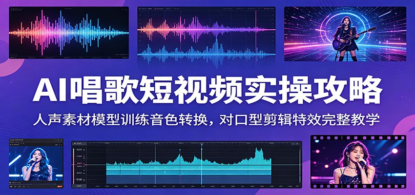 AI唱歌短视频实操攻略：人声素材模型训练音色转换，对口型剪辑特效完整教学-资源站