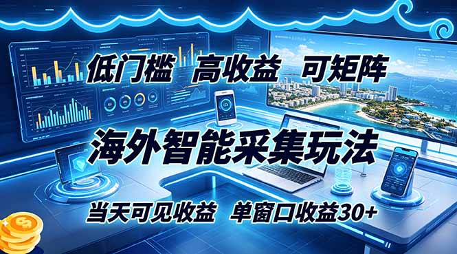 海外智能采集玩法，低门槛高单价可矩阵，当天可见收益，单窗口30+-资源站