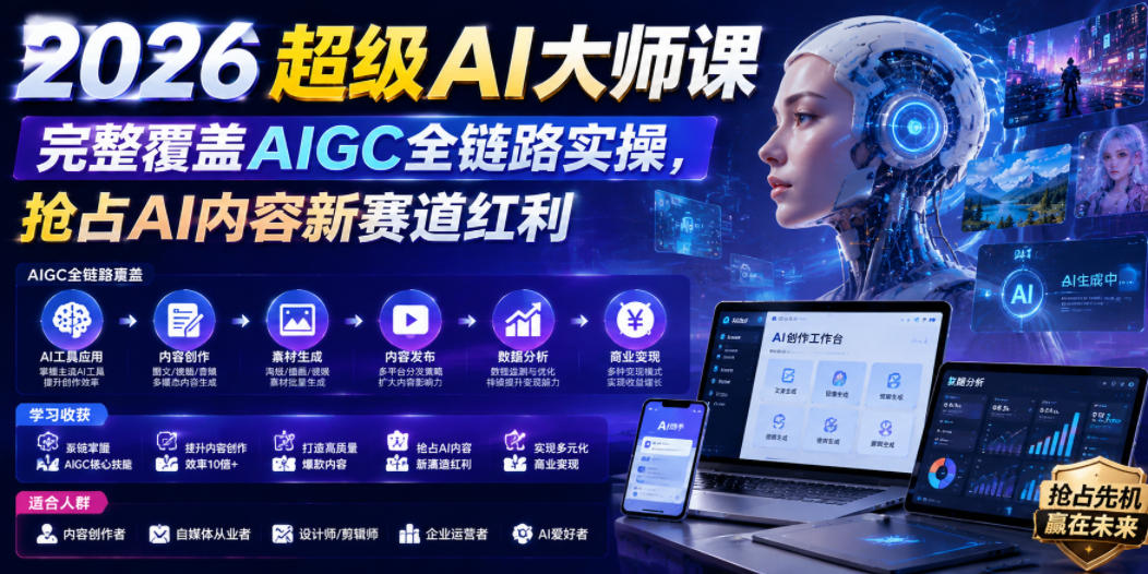 2026超级AI大师课，完整覆盖AIGC全链路实操，抢占AI内容新赛道红利-资源站