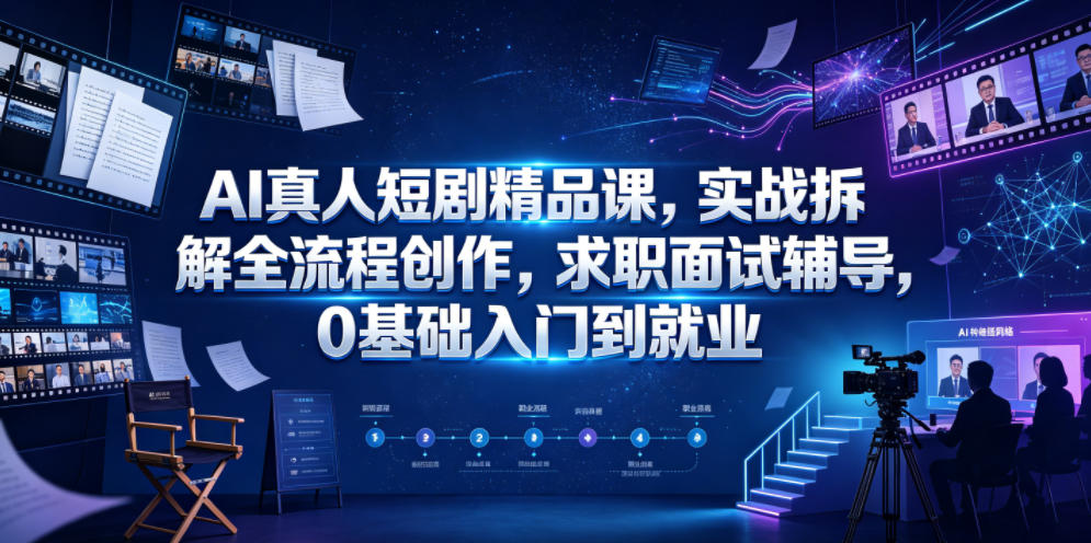 AI真人短剧精品课,实战拆解全流程创作,求职面试辅导,0基础入门到就业-资源站