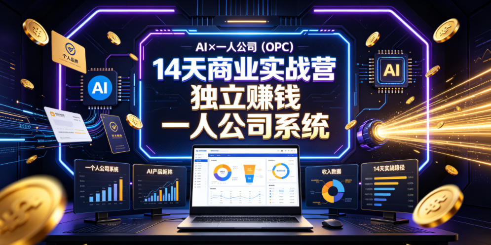 AI×一人公司(OPC)14天商业实战营，用AI帮你搭建一个属于你自己的、能独立賺钱的一人公司系统-资源站