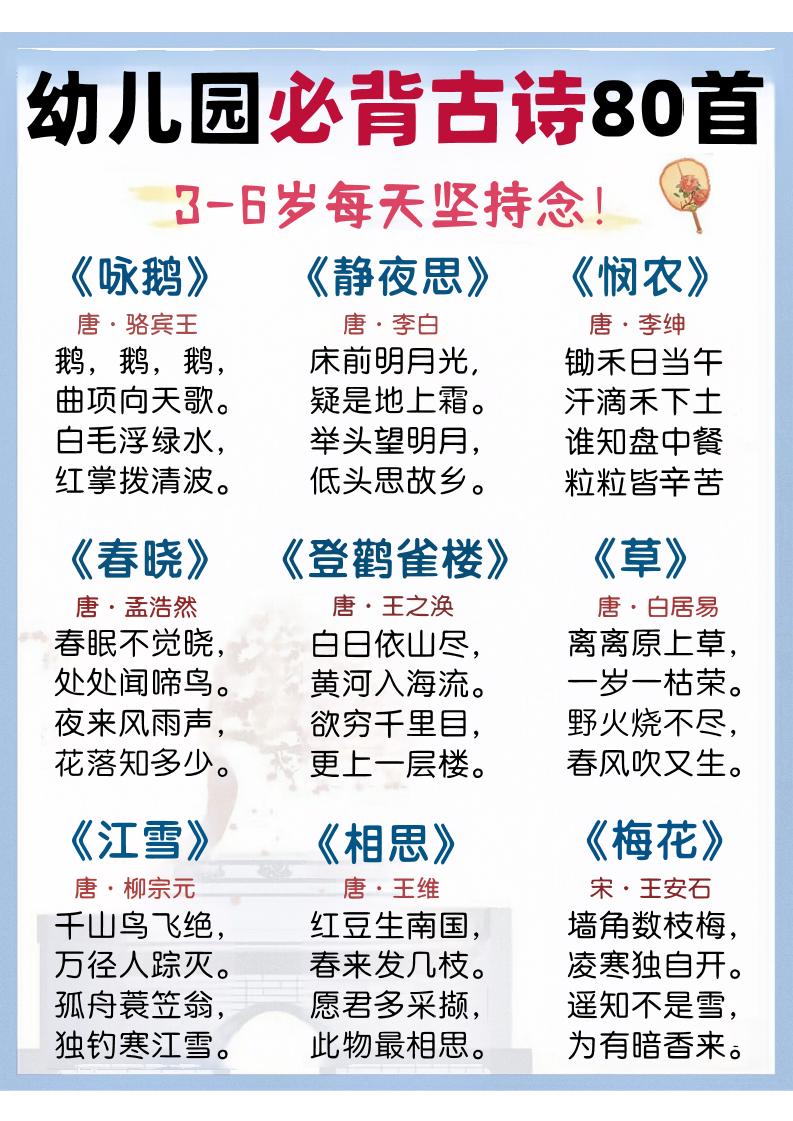 幼儿园语文必背古诗80首-资源站