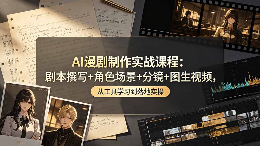 AI漫剧制作实战课程：剧本撰写+角色场景+分镜+图生视频，从工具学习到落地实操-资源站