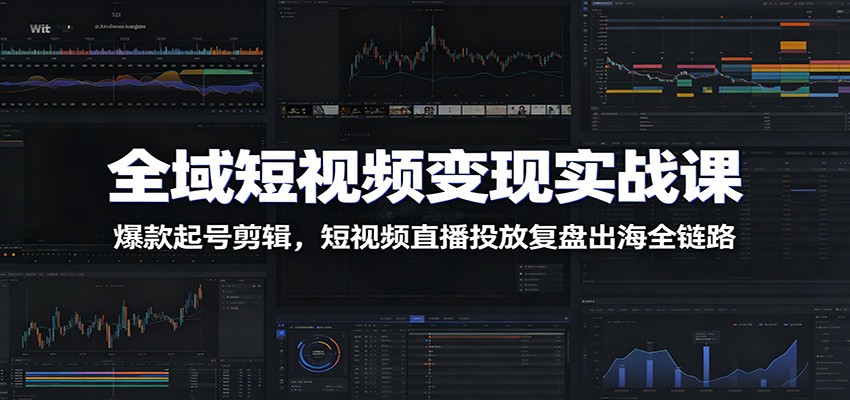 全域短视频变现实战课：爆款起号剪辑，短视频直播投放复盘出海全链路-资源站