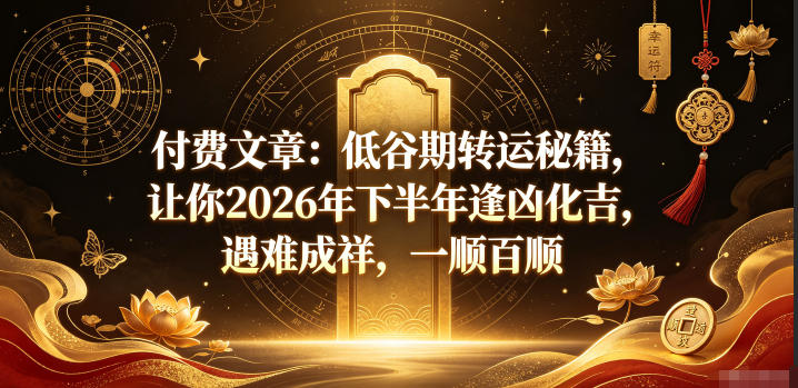 付费文章：低谷期转运秘籍，让你2026年下半年逢凶化吉，遇难成祥，一顺百顺-资源站