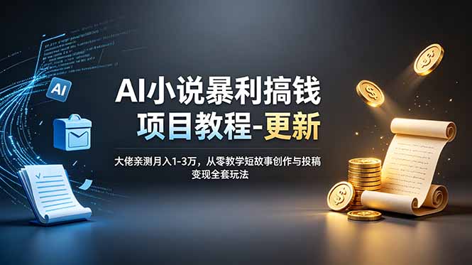 AI小说暴利搞钱项目教程-更新，大佬亲测月入1-3万，从零教学短故事创作与投稿变现全套玩法-资源站