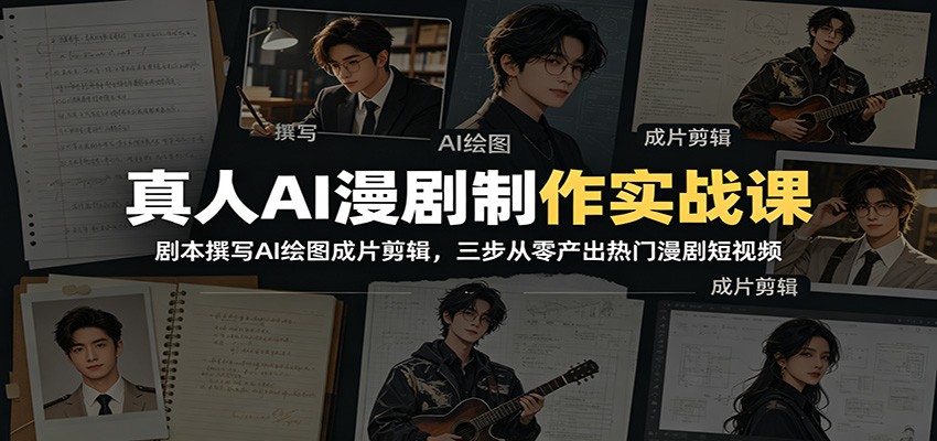 真人AI漫剧制作实战课：剧本撰写AI绘图成片剪辑，三步从零产出热门漫剧短视频-资源站