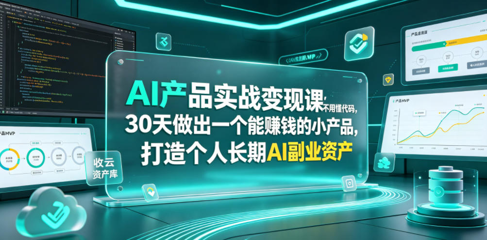 AI产品实战变现课，不用懂代码，30天做出一个能賺钱的小产品，打造个人长期AI副业资产-资源站