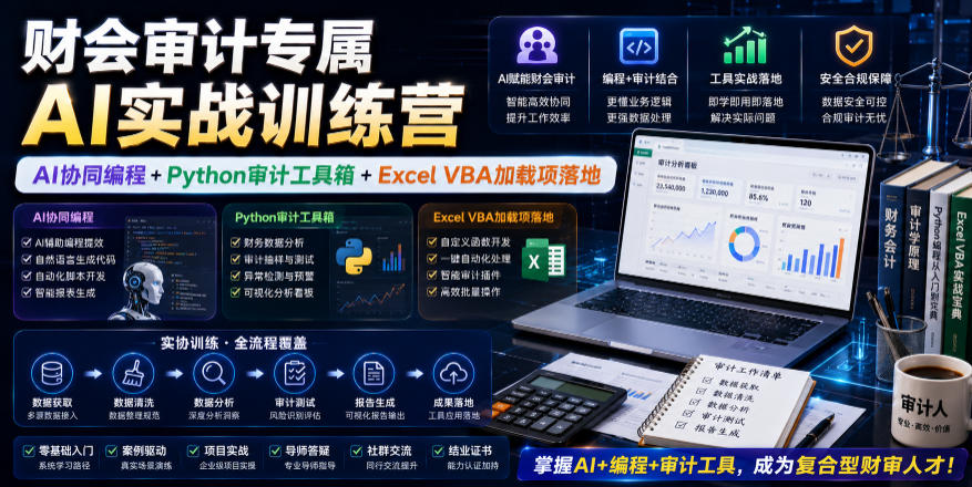 财会审计专属AI实战训练营｜AI协同编程+Python审计工具箱+Excel VBA加载项落地-资源站