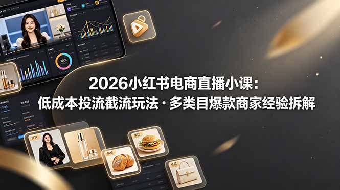 2026小红书电商直播小课，低成本投流截流玩法，多类目爆款商家经验完整拆解教学-资源站