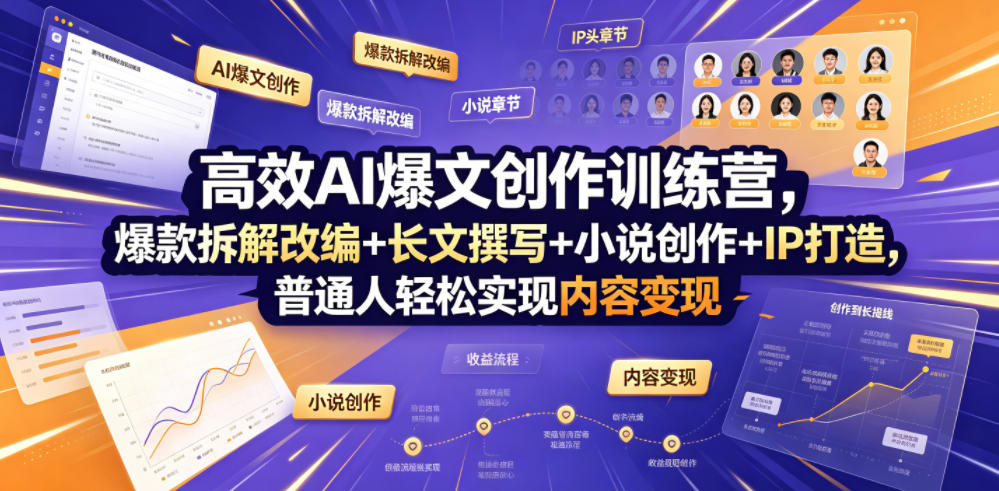 高效AI爆文创作训练营，爆款拆解改编+长文撰写+小说创作+IP打造，普通人轻松实现内容变现-资源站