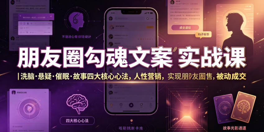 朋友圈勾魂文案实战课｜洗脑·悬疑·催眠·故事四大核心心法，吃透人性营销，实现朋友圈不销而售被动成交-资源站