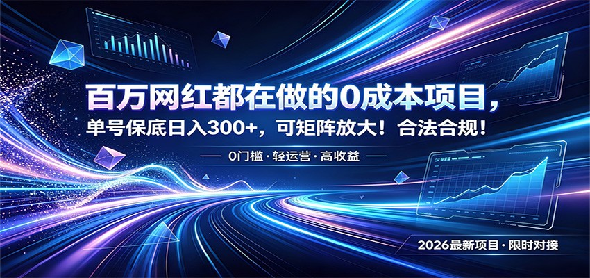 百万网红都在做的0成本项目，单号保底日入300+，可矩阵放大！合法合规！-资源站