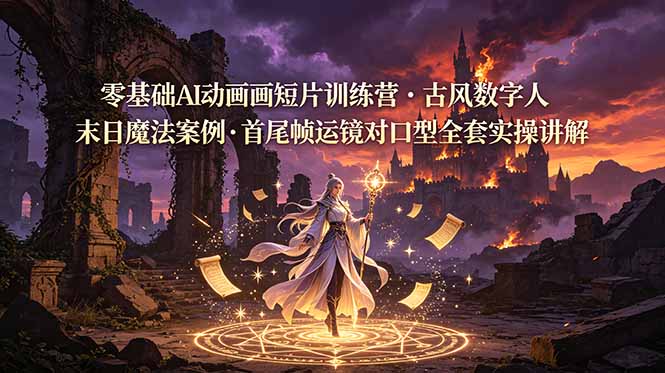 零基础AI动画短片训练营，古风数字人末日魔法案例，首尾帧运镜对口型全套实操讲解-资源站