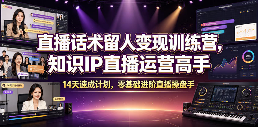 直播话术留人变现训练营，知识IP直播运营高手，14天速成计划，零基础进阶直播操盘手-资源站