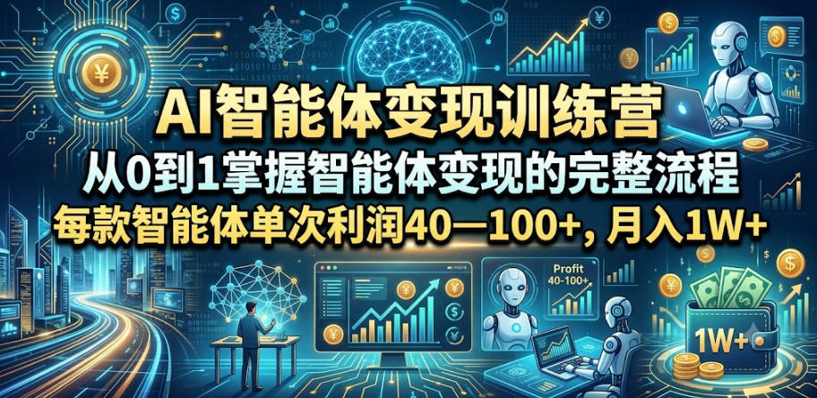 AI智能体变现训练营，从0到1掌握智能体变现的完整流程，每款智能体单次利润40—100+，月入1W+-资源站