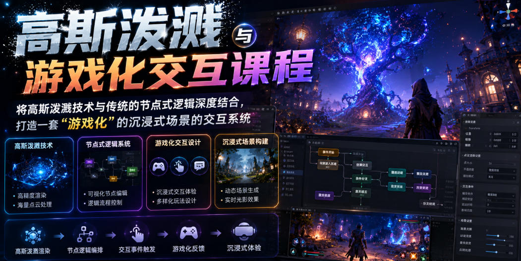 高斯泼溅与游戏化交互课程，将高斯泼溅技术与传统的节点式逻辑深度结合，打造一套“游戏化”的沉浸式场景的交互系统-资源站