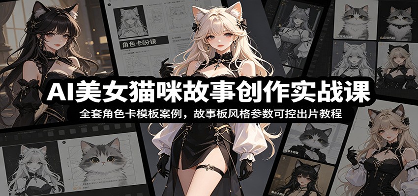 AI美女猫咪故事创作实战课：全套角色卡模板案例，故事板风格参数可控出片教程-资源站