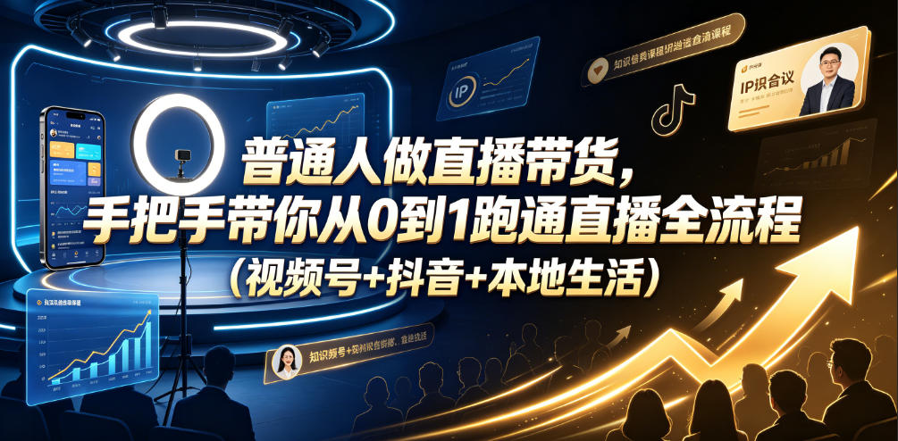 普通人做直播带货，手把手带你从0到1跑通直播全流程(视频号+抖音+本地生活)-资源站