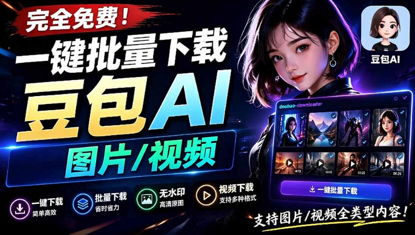 Github最新发布！一键批量下载豆包AI无水印图片/视频，简单易用，自动解析提示词-资源站