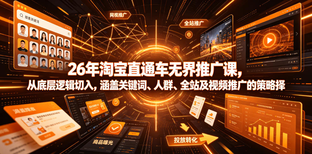 26年淘宝直通车无界推广课，从底层逻辑切入，涵盖关键词、人群、全站及视频推广的策略选择-资源站