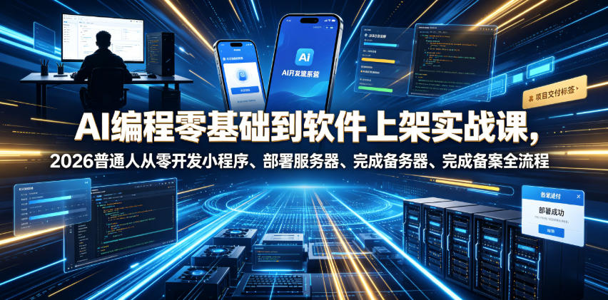 AI编程零基础到软件上架实战课，2026普通人从零开发小程序、部署服务器、完成备案全流程项目落地教程-资源站