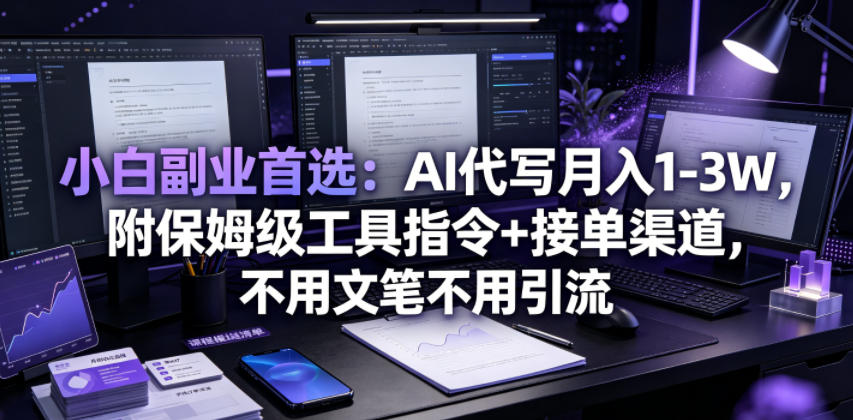 小白副业首选：AI代写月入1-3W，附保姆级工具指令+接单渠道，不用文笔不用引流【揭秘】-资源站