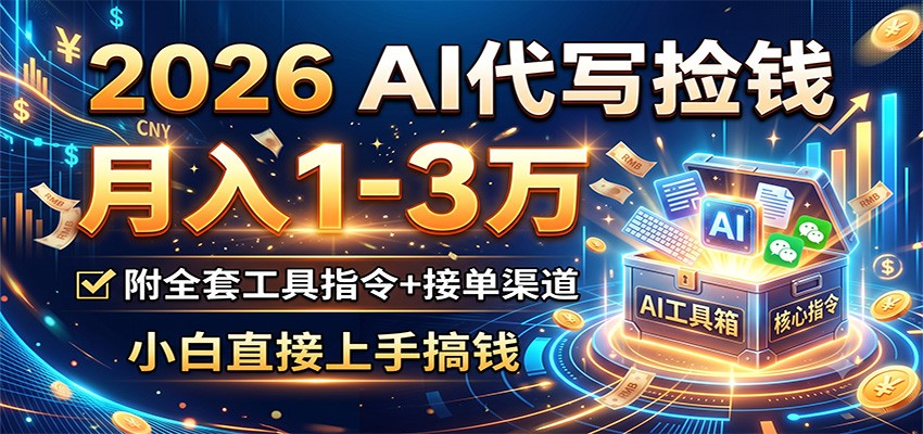 2026 AI代写捡钱，月入1-3万，附全套工具指令+接单渠道，小白直接上手搞钱-资源站