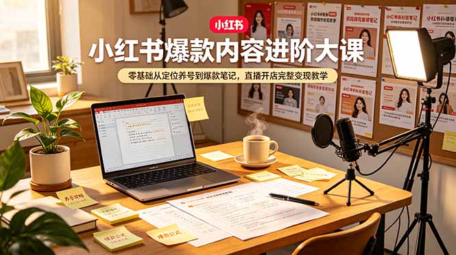 小红书爆款内容进阶大课，零基础从定位养号到爆款笔记，直播开店完整变现教学-资源站