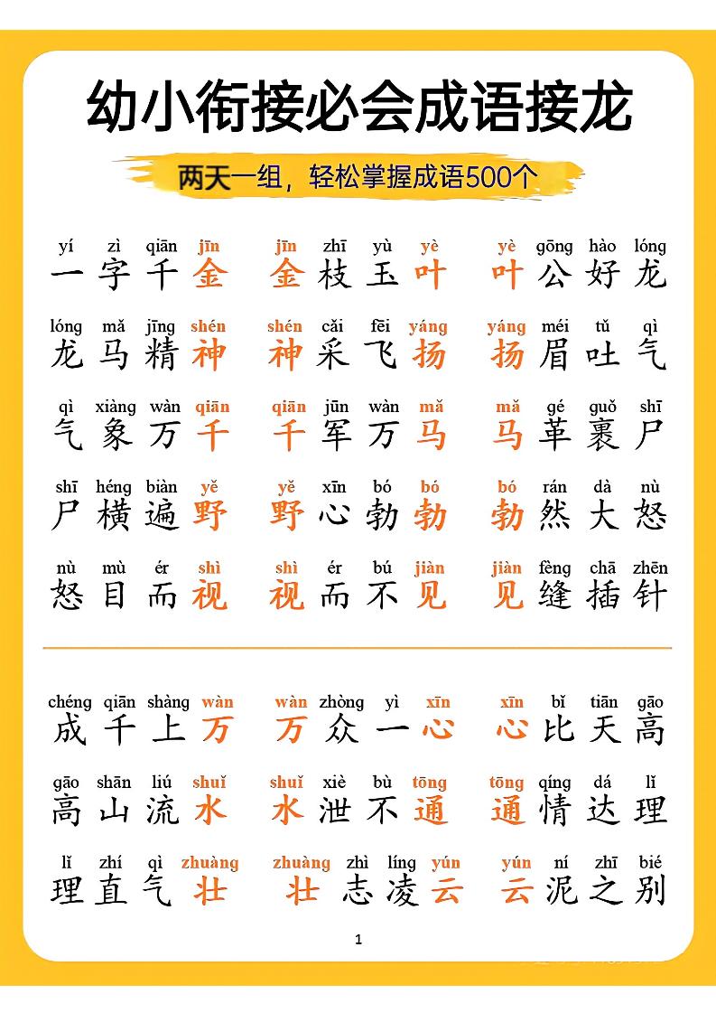 幼小衔接语文必会成语接龙-资源站