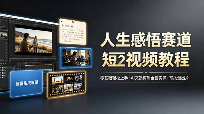 人生感悟赛道短视频教程，零基础轻松上手，AI文案剪辑全套实操可批量出片-资源站