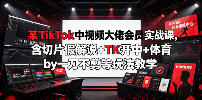某TikTok中视频大佬会员实战课，含切片假解说+TK开中+体育by一刀不剪等玩法教学-资源站