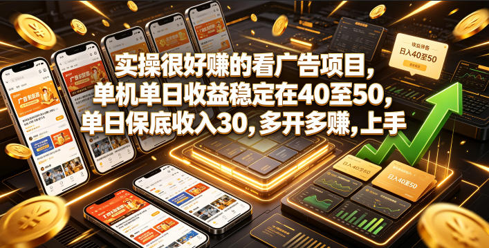 实操很好賺的看广告项目，单机单日收益稳定在40至50，单日保底收入30，多开多賺，上手就能变现【揭秘】-资源站