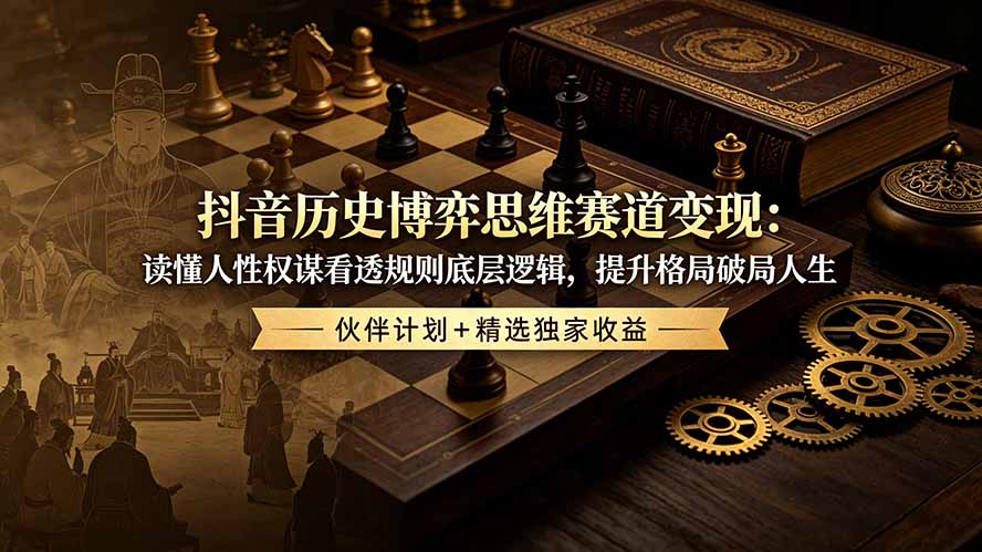 抖音历史博弈思维赛道变现：读懂人性权谋看透规则底层逻辑，提升格局破局人生，伙伴计划+精选独家收益-资源站