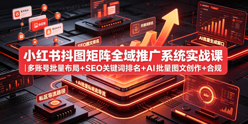 小红书抖图矩阵全域推广系统实战课｜多账号批量布局+SEO关键词排名+AI批量图文创作+合规私域导流完整落地教程-资源站