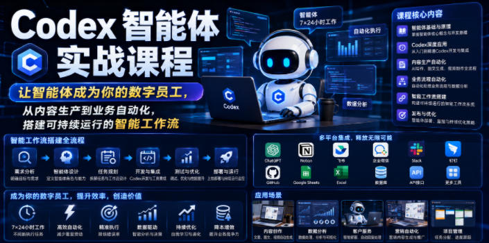 Codex智能体实战课程，让智能体成为你的数字员工，从内容生产到业务自动化，搭建可持续运行的智能工作流-资源站